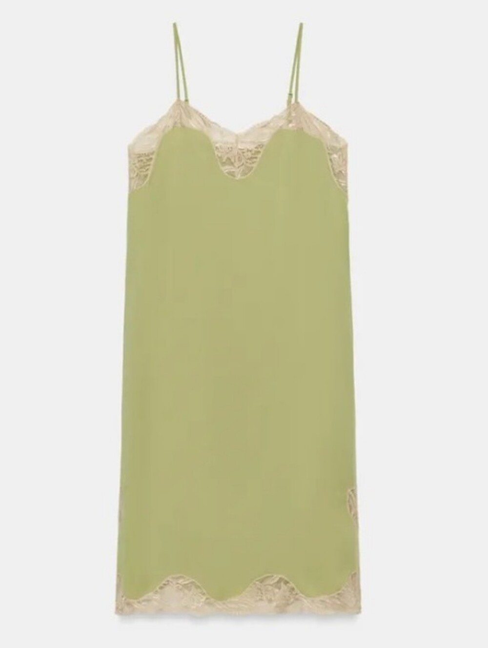 Zara Zw Collec Lace-Trim Slip Dress - Sage Green Midi Feminine Casual Dress Sz-L - Picture 8 of 15